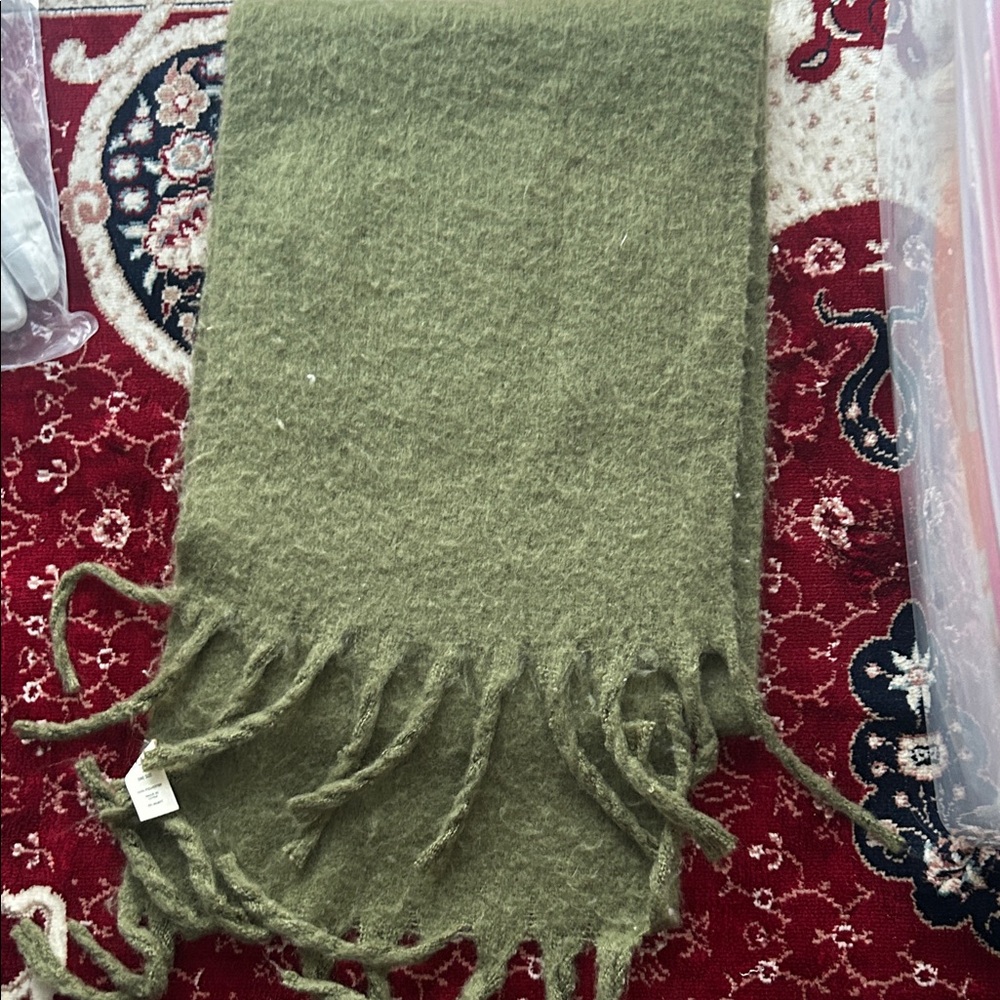 Olive Green Fringed Scarf